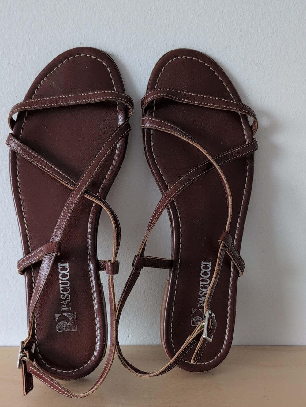 Brown Strappy Leather Flat Sandals